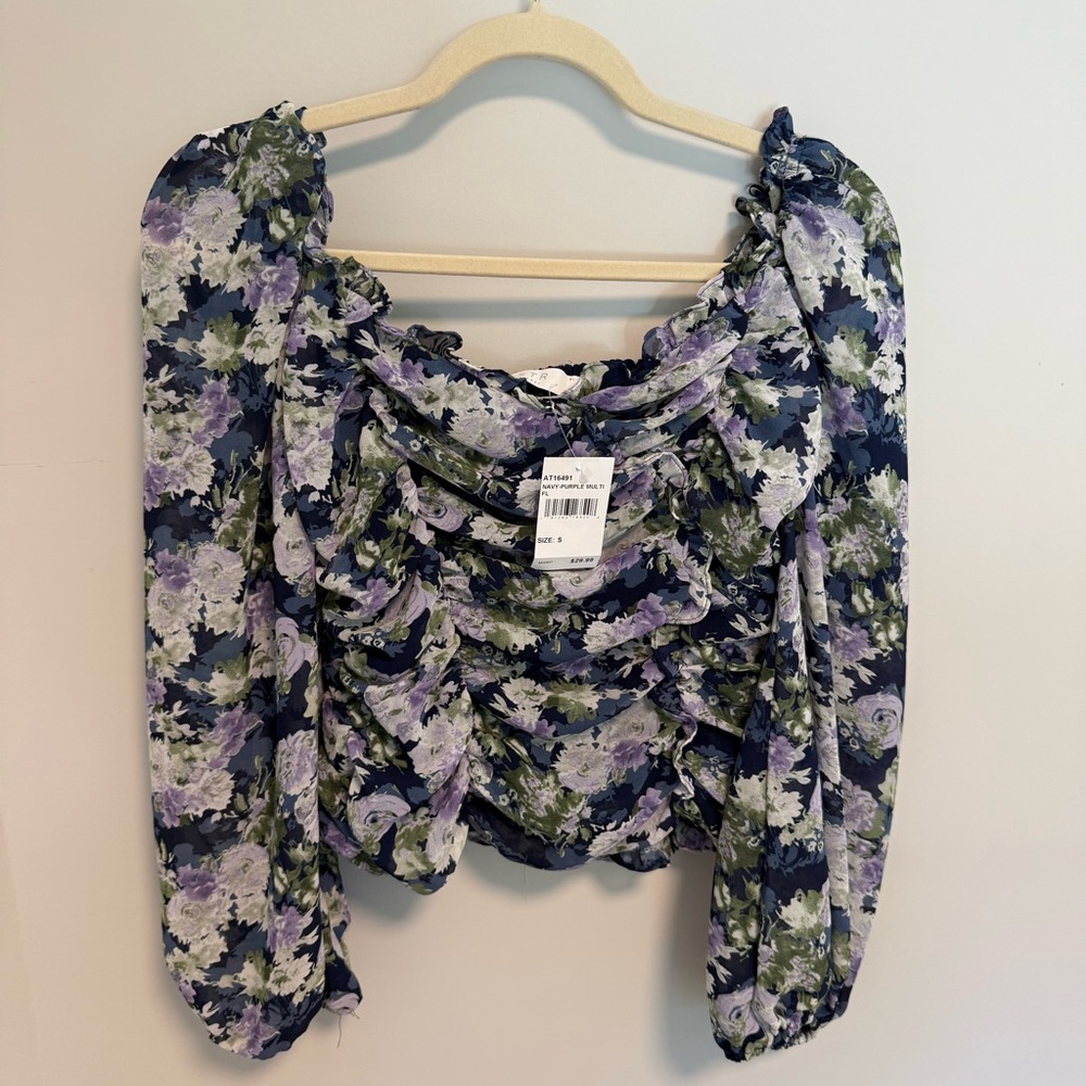 ASTR Floral Smocked Long Sleeve Top